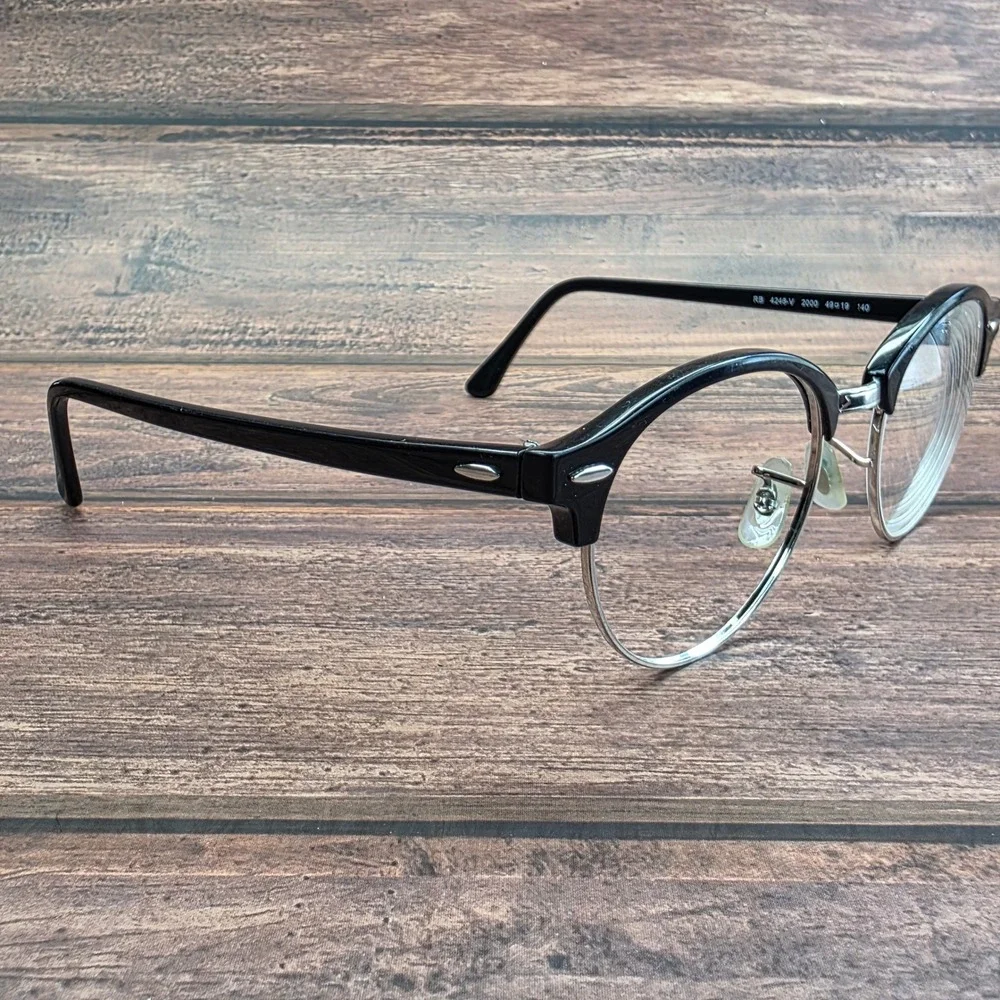 Ray-Ban RB 4246-V 2000 Clubround Eyeglasses Black Silver 49-19-140 Mens Womens